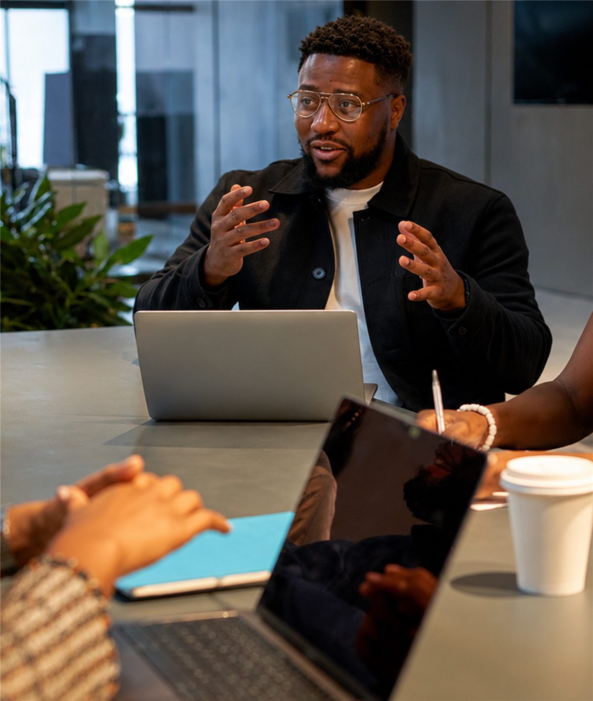 Brand strategist leading a team discussion