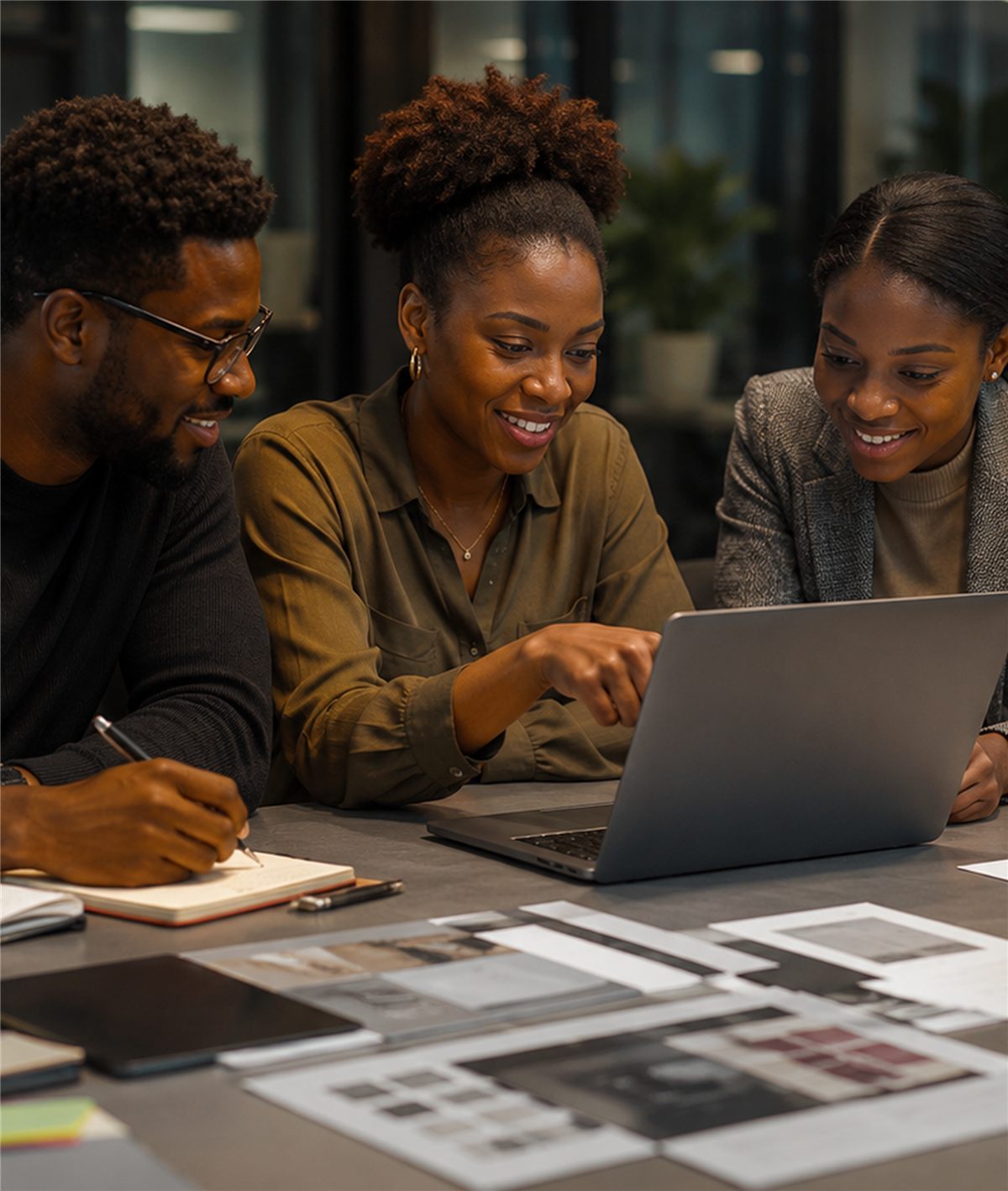 Product team reviewing designs on a laptop